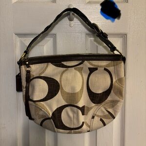 Coach Brown and Cream Shoulder Bag with Monogram